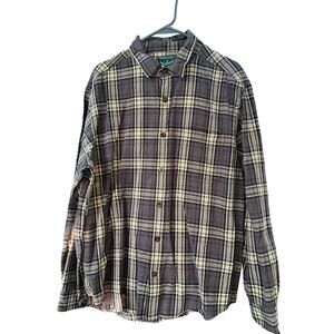Woolrich men's grey and tan plaid long sleeve button front shirt size XL